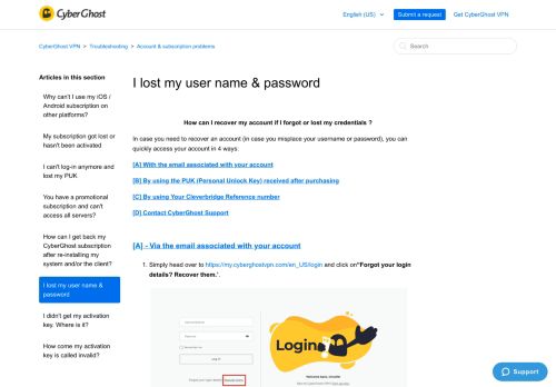 
                            1. I lost my user name & password – CyberGhost VPN
