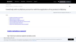 
                            10. I need help with my MySony account or with the registration of my ...