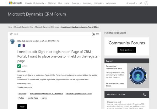 
                            1. I need to edit Sign In or registration Page of CRM Portal, I want to ...