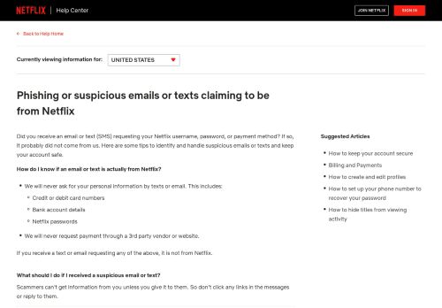 
                            8. I received a suspicious email or text message. - Netflix Help Center