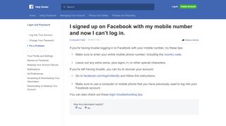 
                            7. I signed up with my mobile number and now I can't log in. | Facebook ...