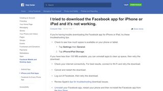 
                            7. I tried to download the Facebook app for iPhone or iPad and it's not ...