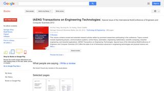 
                            9. IAENG Transactions on Engineering Technologies: Special Issue of ... - Google बुक के परिणाम