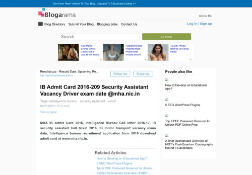 
                            13. IB Admit Card 2016-209 Security Assistant Vacancy Driver exam date ...