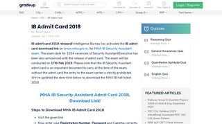 
                            9. IB Admit Card 2018 Out: Download MHA IB Security Assistant Admit ...