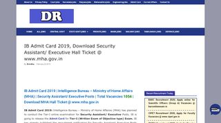 
                            9. IB Admit Card 2019, Download Security Assistant/ Executive Hall ...