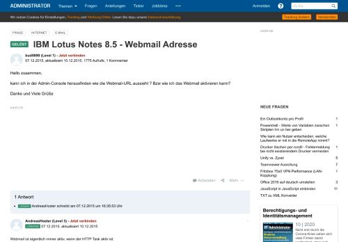 
                            8. IBM Lotus Notes 8.5 Webmail Adresse - Administrator