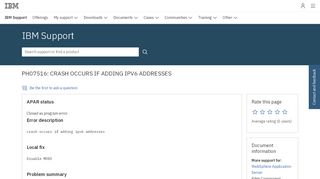 
                            13. IBM PH07516: CRASH OCCURS IF ADDING IPV6 ADDRESSES ...