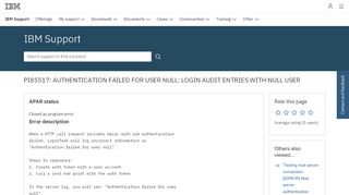 
                            13. IBM PI85517: AUTHENTICATION FAILED FOR USER NULL: LOGIN ...