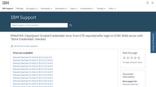 
                            11. IBM PM64749: ClearQuest 'Invalid Credentials' error from CTE ...