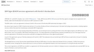 
                            5. IBM Signs $540M services agreement with Nordic's Nordea Bank ...