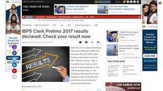 
                            3. IBPS Clerk Prelims 2017 results declared: Check your result now ...