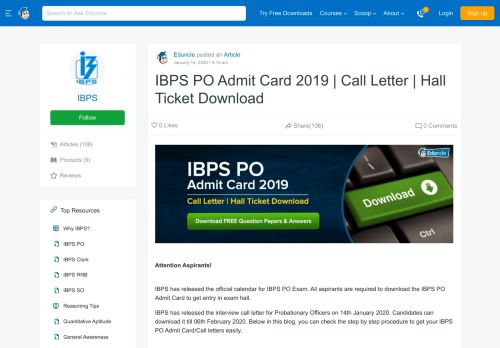 
                            2. IBPS PO Admit Card 2019 | Call Letter | Hall Ticket Download - Eduncle