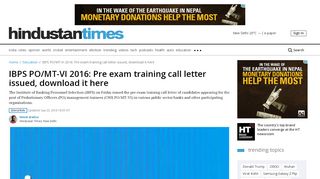 
                            6. IBPS PO/MT-VI 2016: Pre exam training call letter issued, download it ...