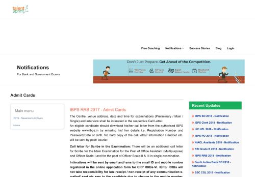 
                            10. IBPS RRB Admit Card 2017 - Download Call letter - TalentSprint
