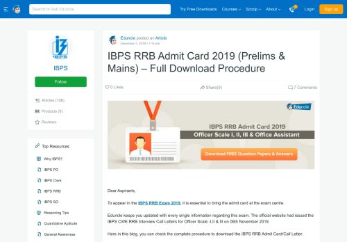 
                            13. IBPS RRB Admit Card/Call Letters 2019 for Officer Scale- I,II,III - Eduncle