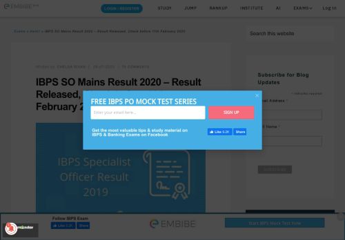 
                            10. IBPS SO Result 2019 – Get Your IBPS SO Mains Score Card @ ibps.in