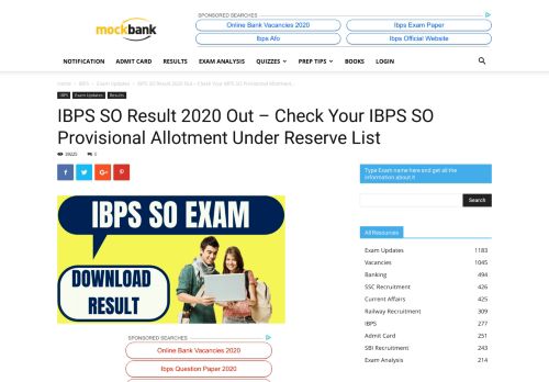 
                            7. IBPS SO Result Out 2019, Mains Result Announced - Check Here