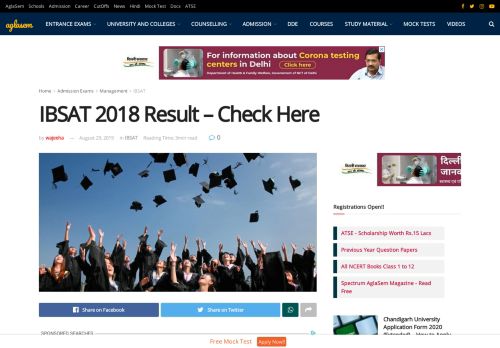 
                            4. IBSAT 2018 Result (Announced) – Login, Score Card, Merit List ... - MBA