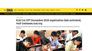 
                            11. ICAI CA CPT December 2018 registration link activated; ...