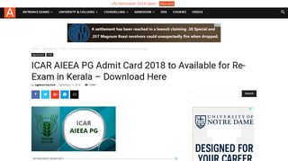 
                            2. ICAR AIEEA PG Admit Card 2018 to Available for Re-Exam in Kerala ...