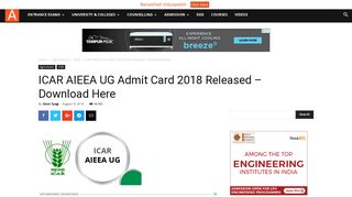 
                            1. ICAR AIEEA UG Admit Card 2018 Released – Download Here ...