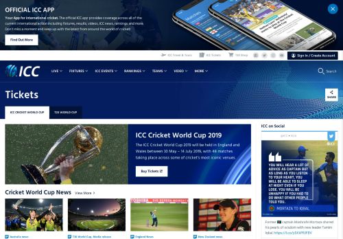 
                            10. ICC Tickets - Live Cricket Scores & News International Cricket Council