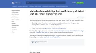 
                            4. Ich habe die zweistufige Authentifizierung aktiviert, jetzt ... - Facebook