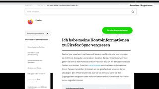 
                            8. Ich habe meine Kontoinformationen zu Firefox Sync vergessen ...