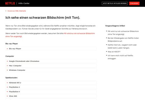 
                            2. Ich sehe einen schwarzen Bildschirm (mit Ton). - Netflix Help Center