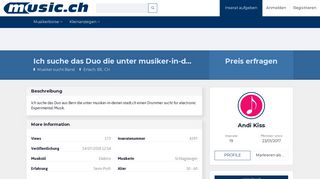 
                            5. Ich suche das Duo die unter musiker-in-deiner-stadt.ch eine Drummer ...