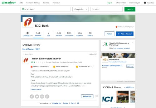 
                            11. ICICI Bank - Worst Bank to start a career | Glassdoor.co.in