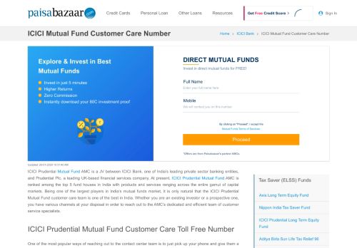 
                            12. ICICI Mutual Fund Customer Care - 24x7 Toll-Free Number