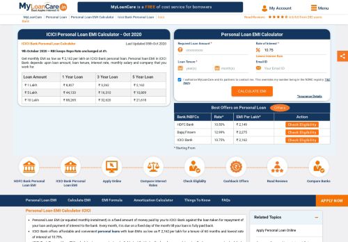 
                            12. ICICI Personal Loan EMI Calculator Feb 2019 - MyLoanCare