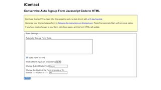 
                            4. iContact Form Generator - Convert Auto Signup Form Code to HTML