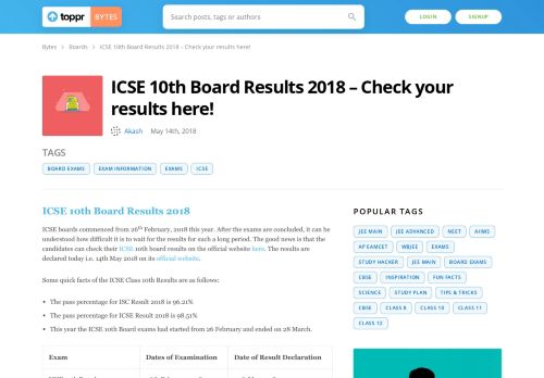 
                            2. ICSE 10th Board Results 2018 Declared - Check your results here!