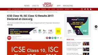 
                            7. ICSE Class 10, ISC Class 12 Results 2017: Declared at cisce.org ...