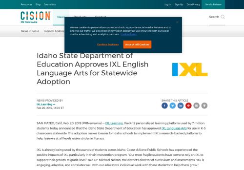 
                            8. Idaho State Department of Education Approves IXL English ...
