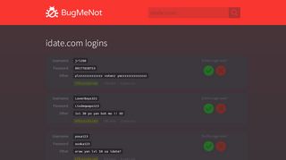 
                            10. idate.com passwords - BugMeNot