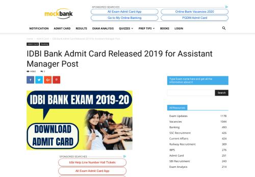 
                            11. IDBI Bank Admit Card 2018 OUT for Executive Posts - Direct Link here!