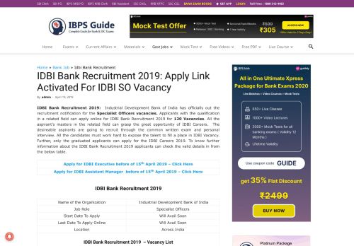 
                            9. IDBI Bank Executives Recruitment 2018 - Apply Online for 760 ...