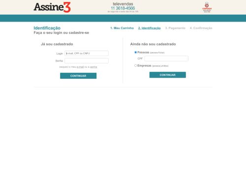 
                            4. Identificação - Faça o seu login ou cadastre-se | Assine3.com.br