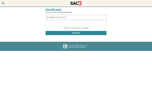 
                            9. Identificação – Faça o seu login | SAC3.com.br