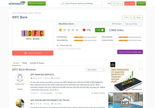 
                            9. IDFC BANK Review, Branches, Internet Banking ... - MouthShut.com