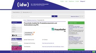 
                            2. idw - Fraunhofer-Institut für Produktionstechnik und Automatisierung IPA