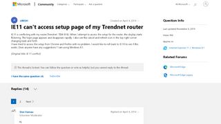 
                            7. IE11 can't access setup page of my Trendnet router - Microsoft ...