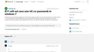 
                            2. IE11 will not save user id's or passwords in windows 7 - Microsoft ...