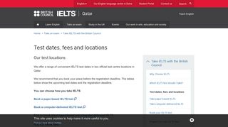 
                            9. IELTS test dates, fees and locations | British Council Qatar