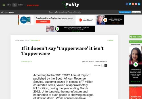 
                            11. if it doesn't say 'Tupperware' it isn't Tupperware - Polity.org.za