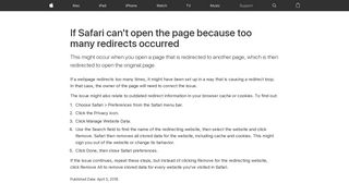 
                            10. If Safari can't open the page because too many redirects occurred ...